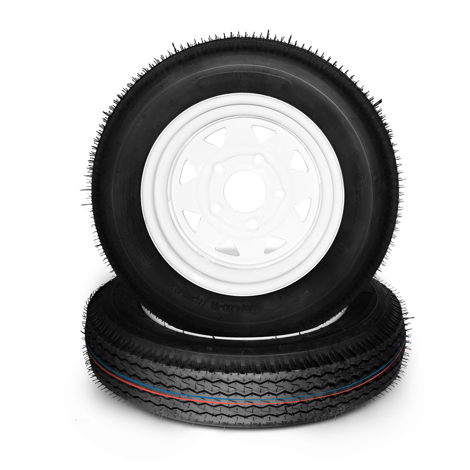 Two 4.80-12 Trailer Tires And Rims 4.80×12 480×12 LRB 5 Lug White Spoke Wheel