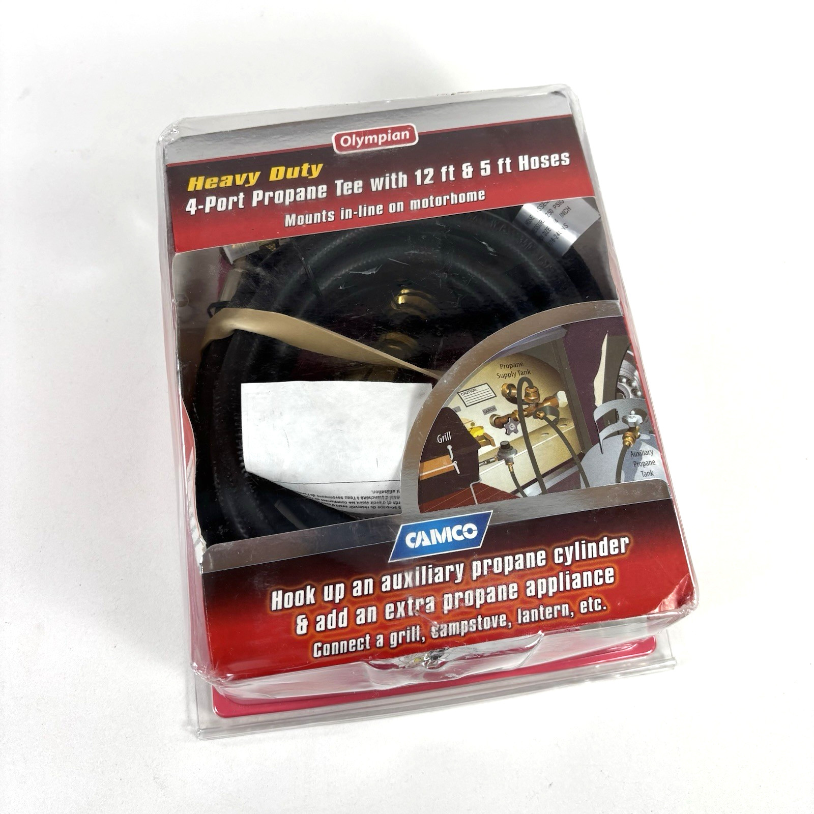 Olympian Camco 59123 Propane Brass Heavy Duty 4 Port Tee with 12ft & 5ft Hoses
