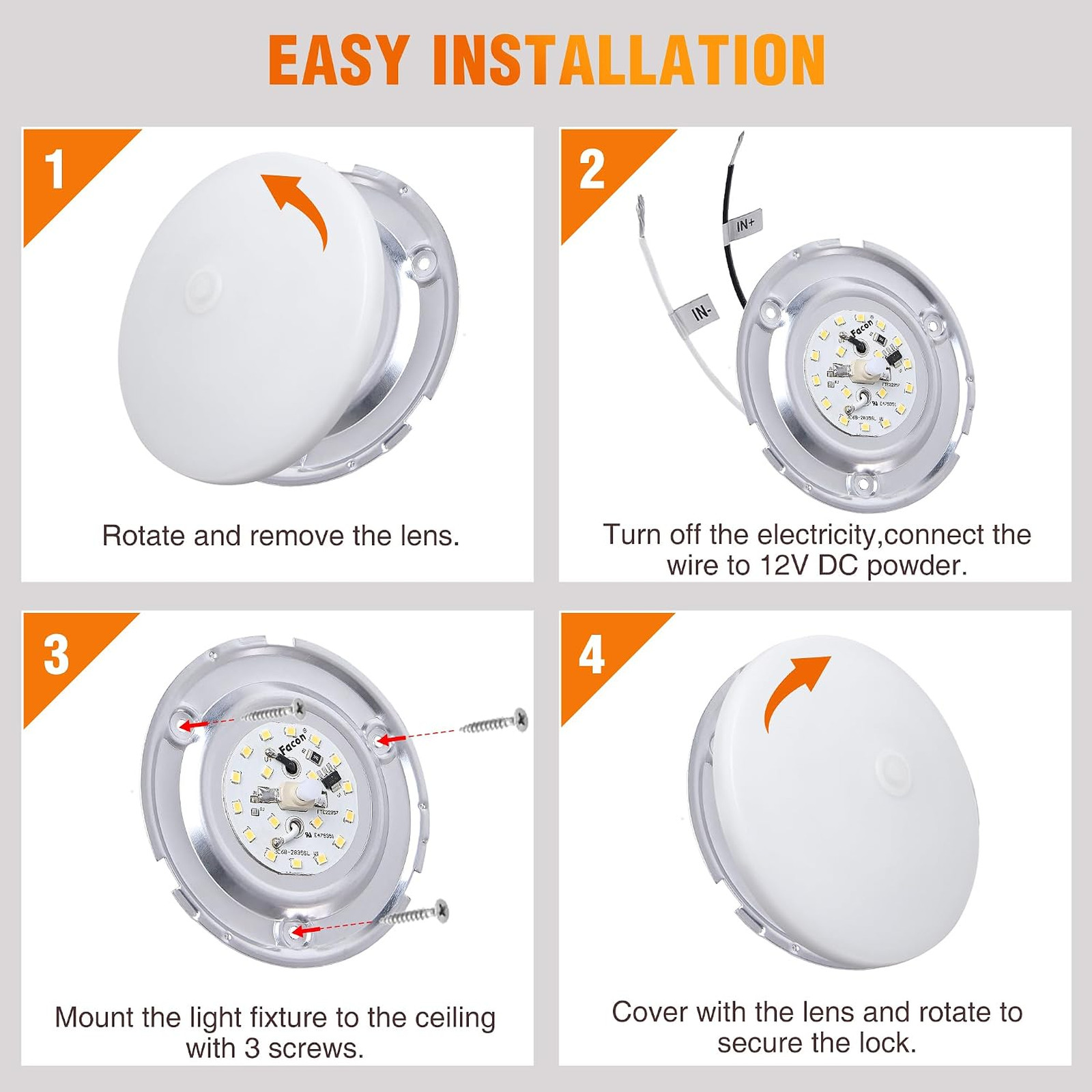 4.5 Inch LED RV Puck Light Surface Mount 2 Pack SY-SM45 12V Daylight White 370LM