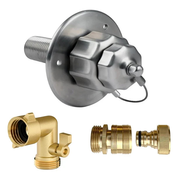 PRO-RVER RV Water Inlet 1 Set Stainless Brass Upgrade kit Locking city water fil