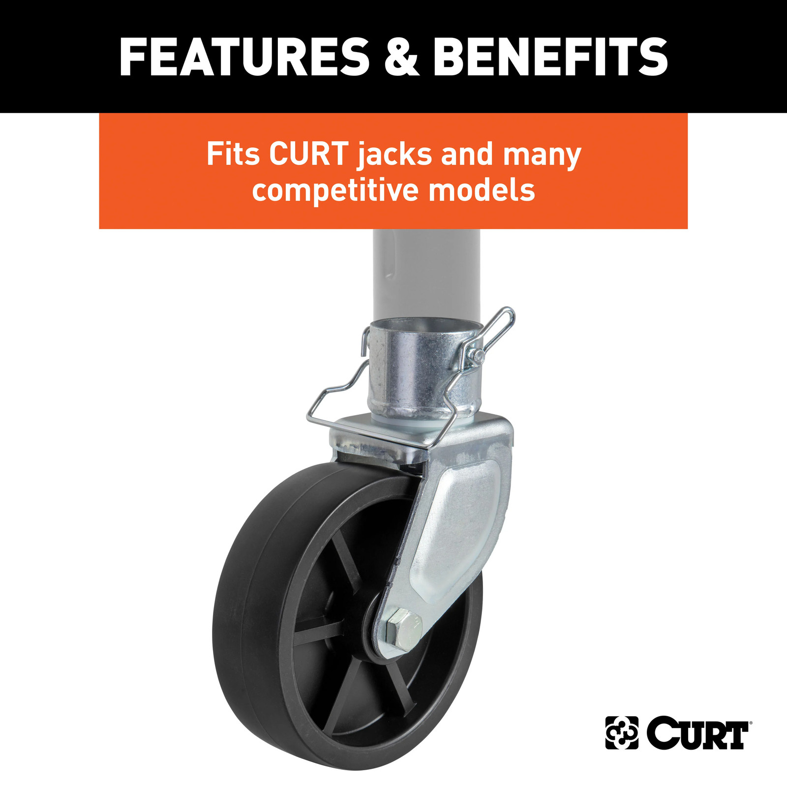 Curt-6″ Trailer Jack Caster (Fits 2″ Tube, 1,200 lbs, Packaged) Jack Wheel