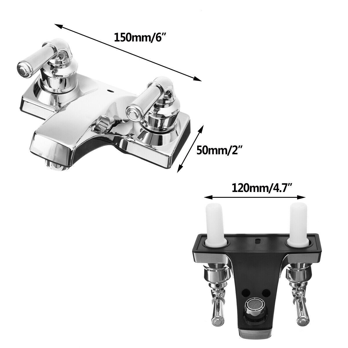 4in Chrome Sink Faucet Plastic Water Tap Faucet Dual Handles For Bathroom RV US