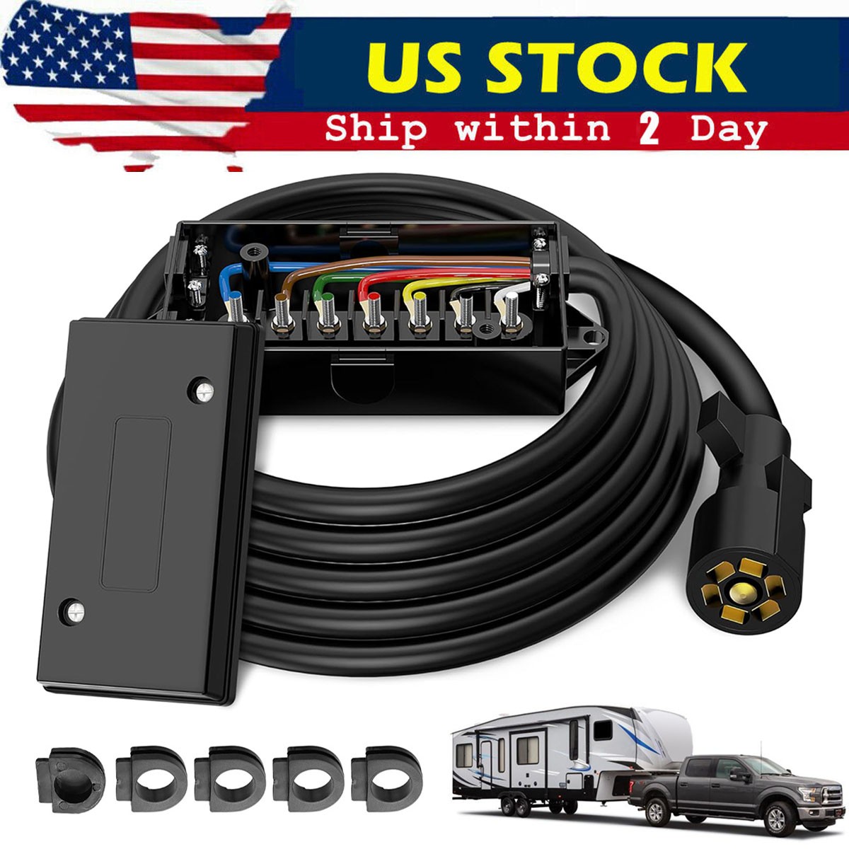 7 Way Trailer Wiring Harness Kit 4 FT Trailer Cord with 7 Pin Trailer Plug New