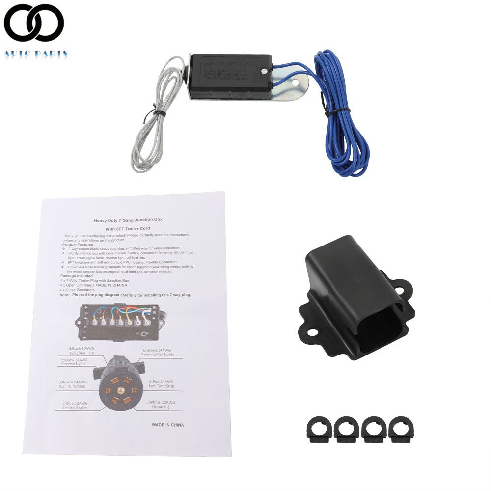 8FT 16FT 7 Way Plug Inline Trailer Cord with 7 Gang Junction Box Heavy Duty