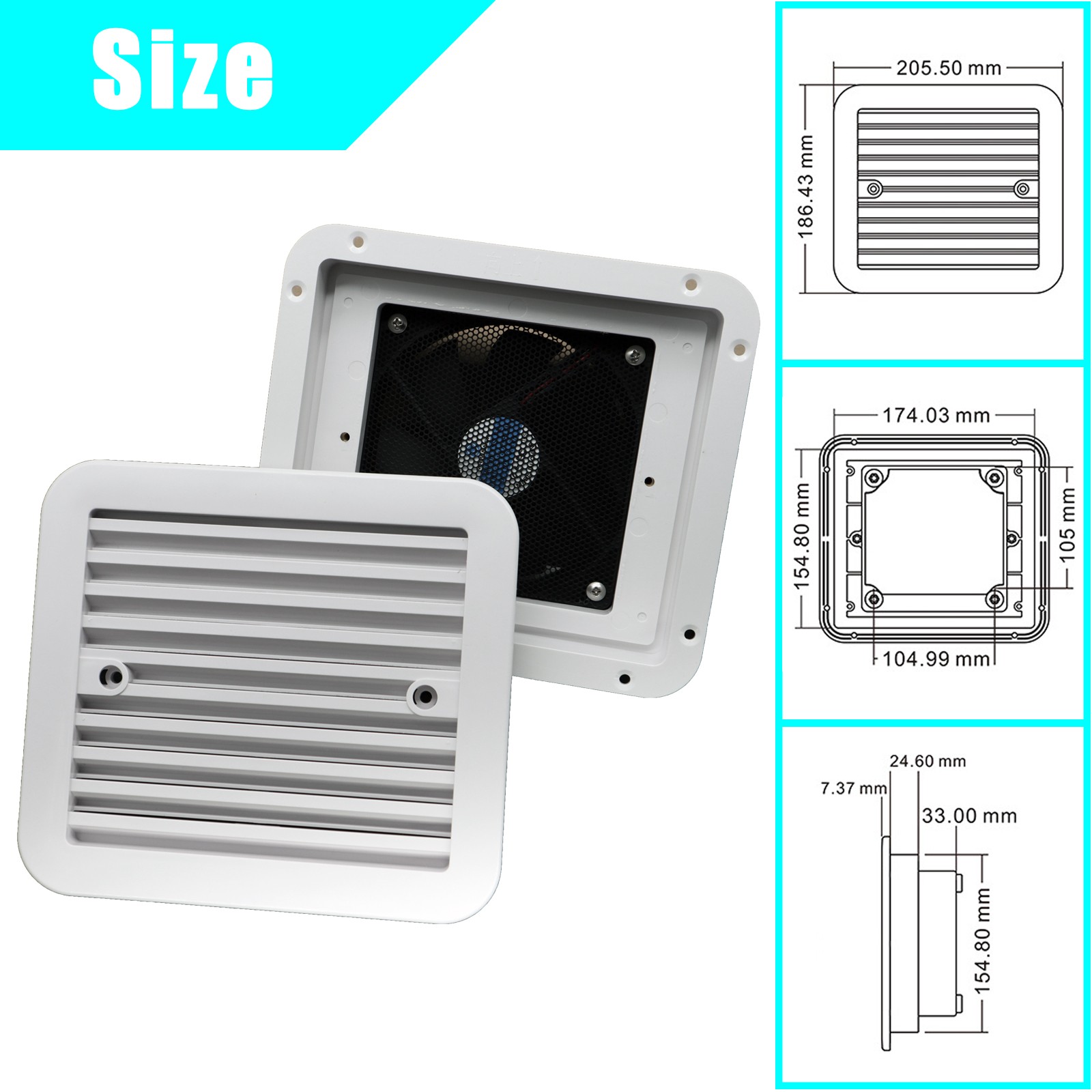 Side Ventilation White 12V RV Caravan Air Trailer Vent Cooling Exhaust Mute Fan