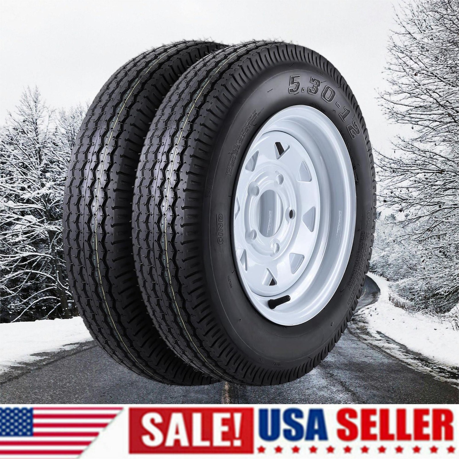 2 Pack 5.30-12 5.30×12 530-12 5.30-12 Trailer Tires with 12″ Rims 5 Lug on 4.5″