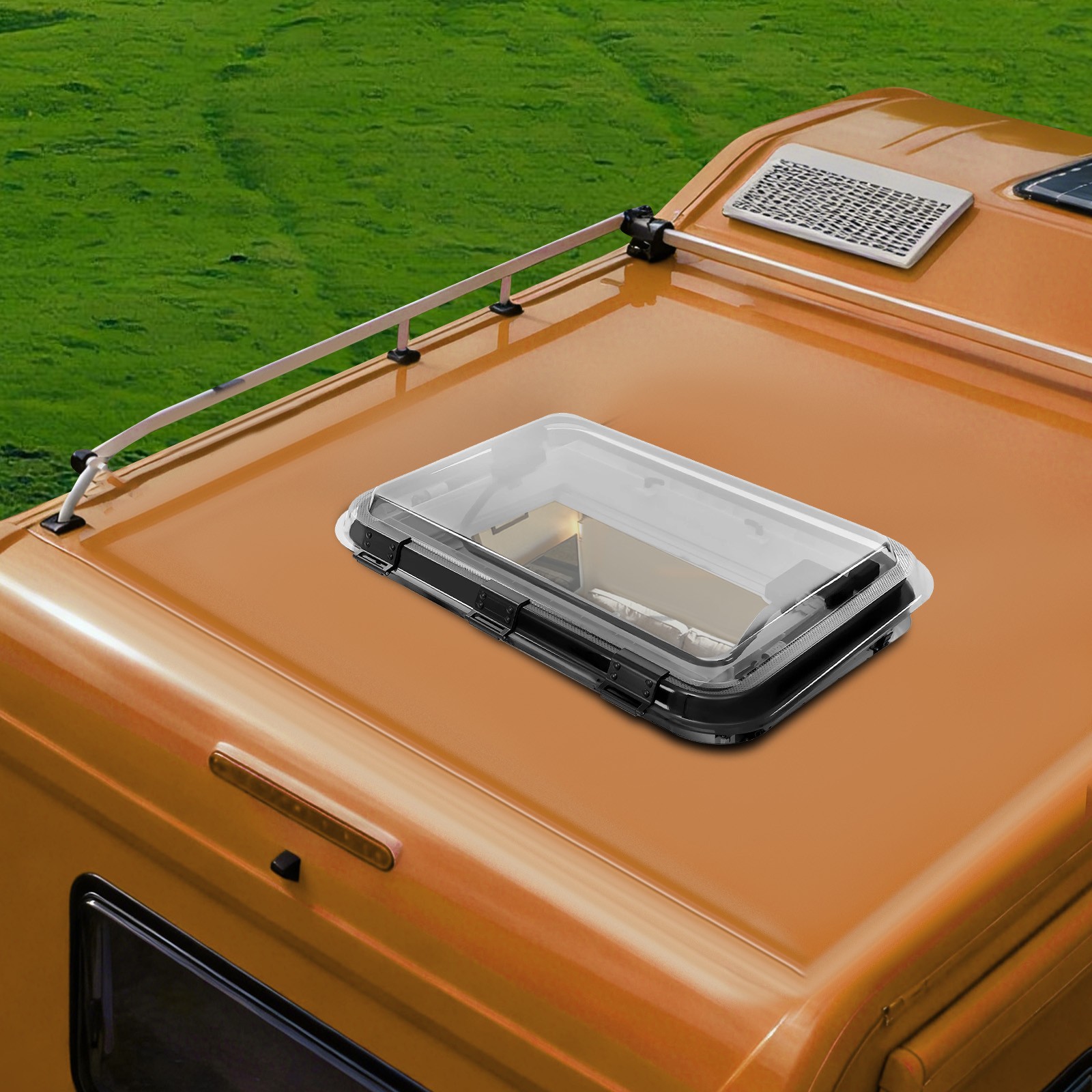 70° Camper Van Roof Window Caravan Roof Vent Hatch Roof Skylight & Led Light
