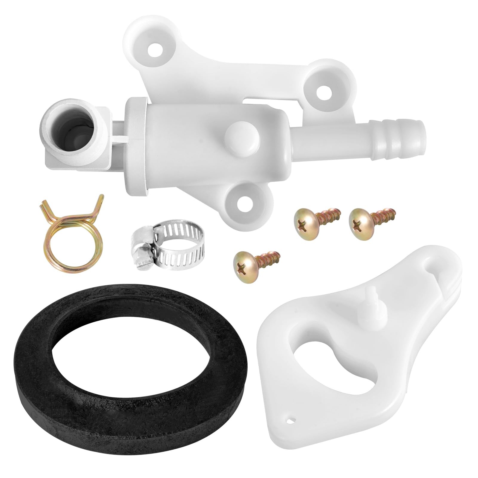 34100 RV Toilet Water Assembly Valves Kit with Hose Clamp White