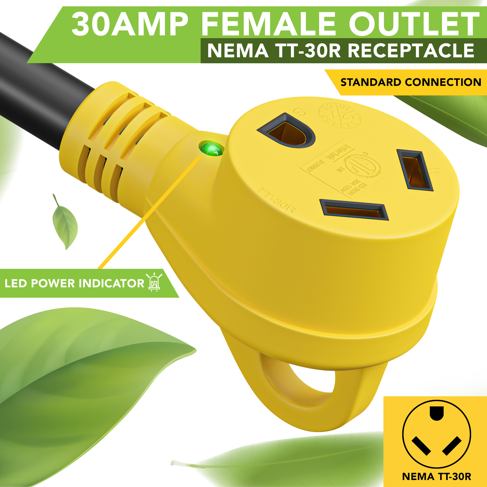 15 Amp Male to 30 Amp Female Dogbone Adapter RV Electrical Converter Cord Cable