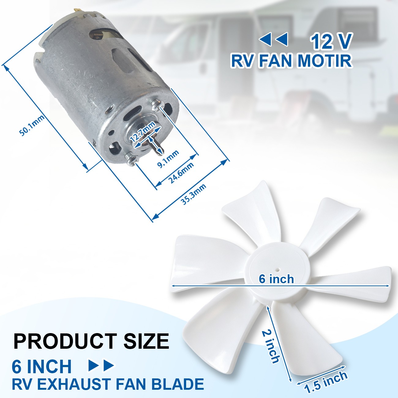 6 Inch 12V RV Vent Fan Motor with D-Shaft – Replacement Exhaust Fan for RVs, Cam
