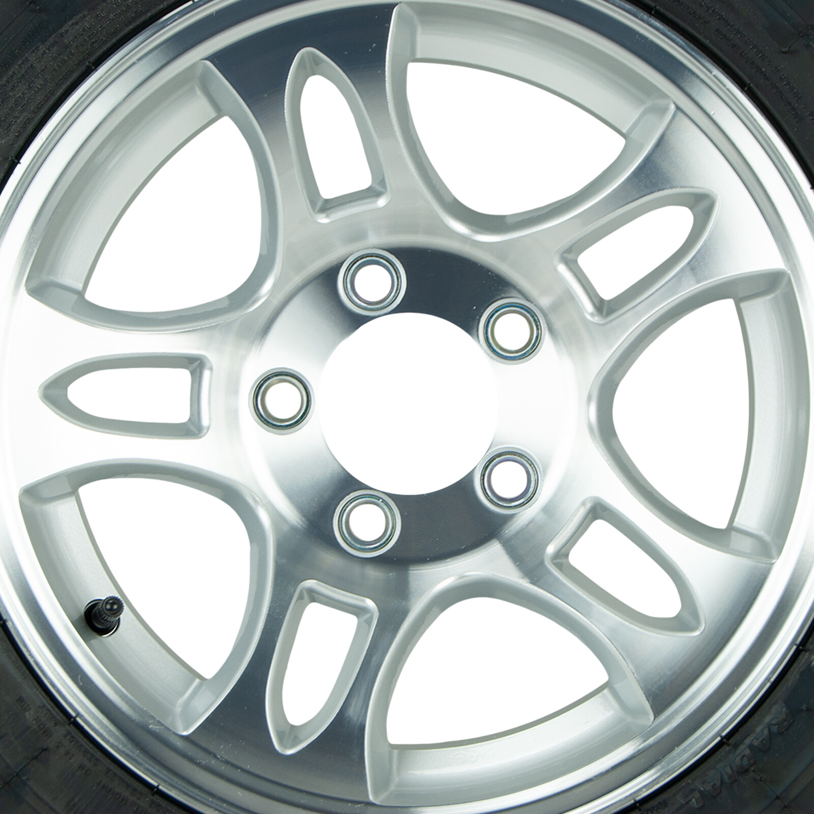 ST205/75R14 Radial Boat Trailer Tire on a Split Spoke Aluminum 5 Lug Wheel