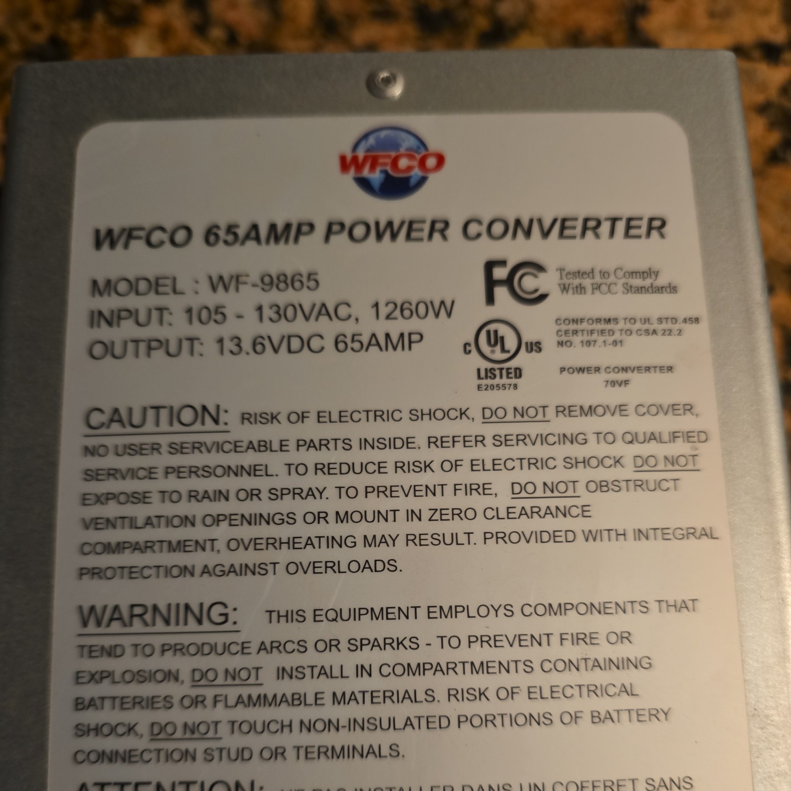 WF-9865 65 Amp RV Power Converter Deck Mount Charger Replace for 9800 Series