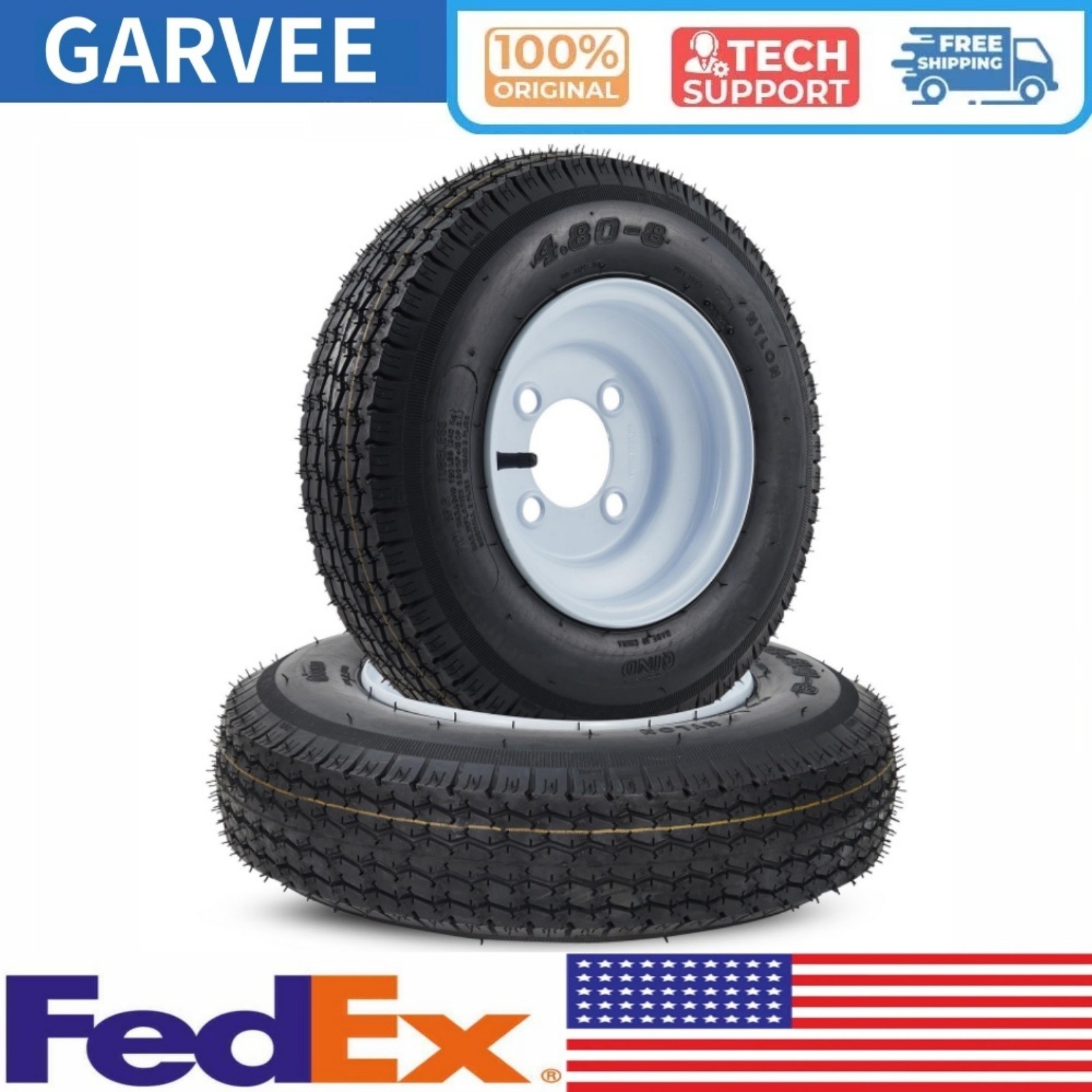 2PCS 4.80-8 Trailer Tires & Wheels Center Bore 2.85″ Lawn Mower Tractor 4 Lug