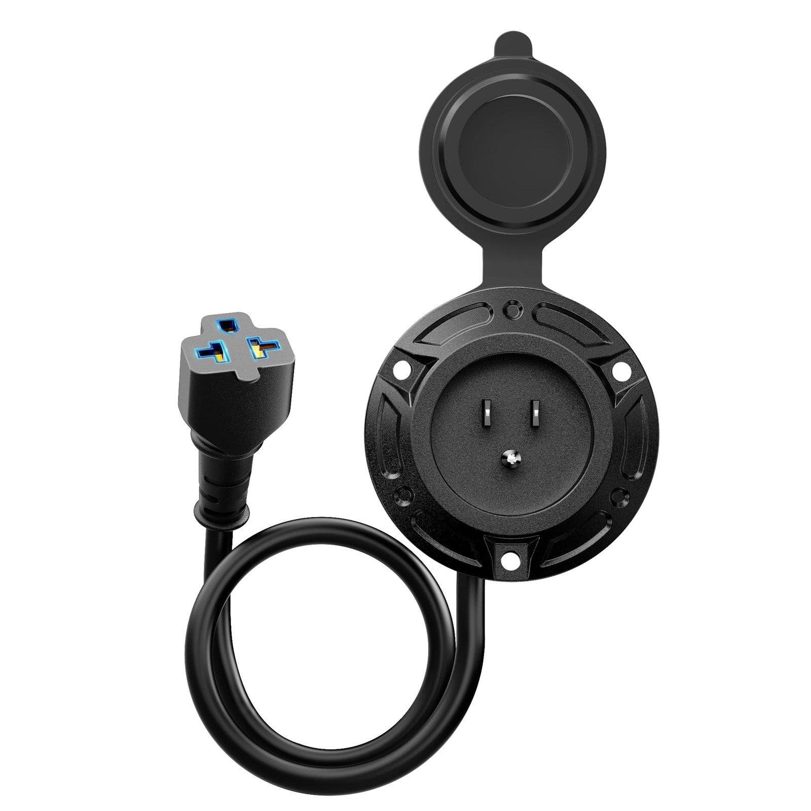 Heavy-Duty 20A 125V RV Shore Power Inlet Plug with 16″ 16-INCH Upgrade, Black