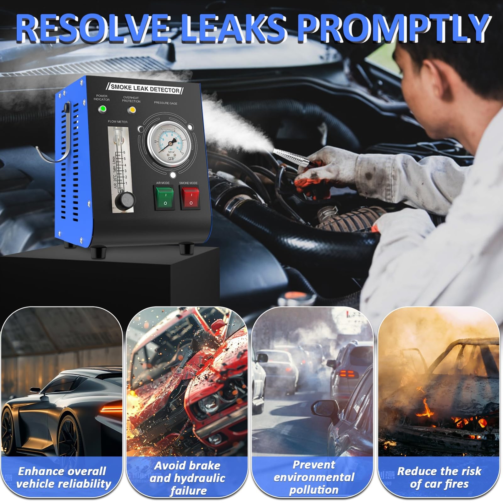 Wodli Smoke Machine Automotive Leak Detector Built in Air Pump, EVAP Blue