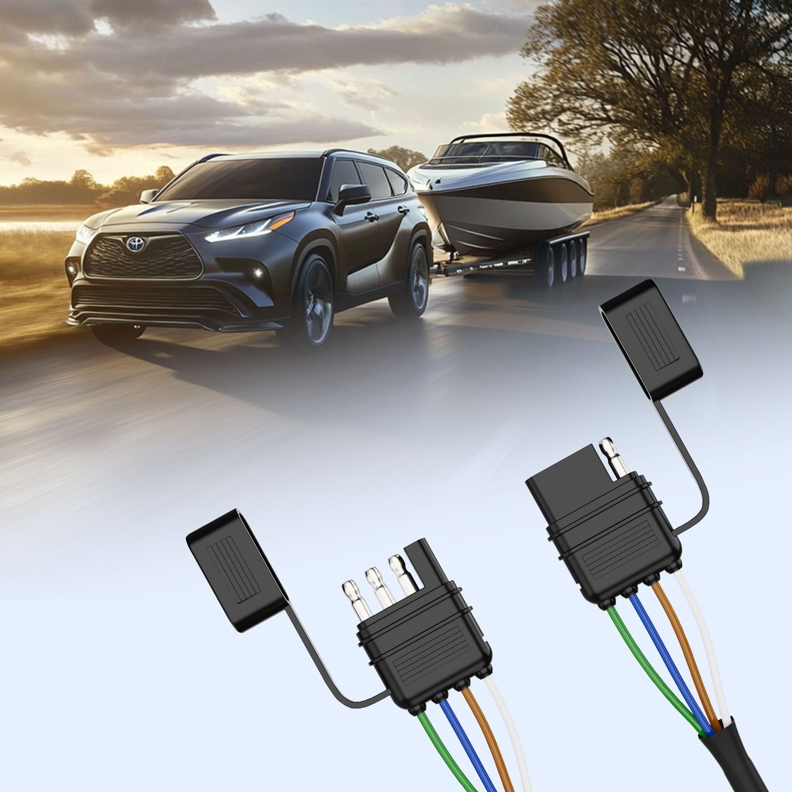 BID MICTUNING 4 Way Flat Trailer Extension Cable 16 AWG Pure Copper w/Dust Cover