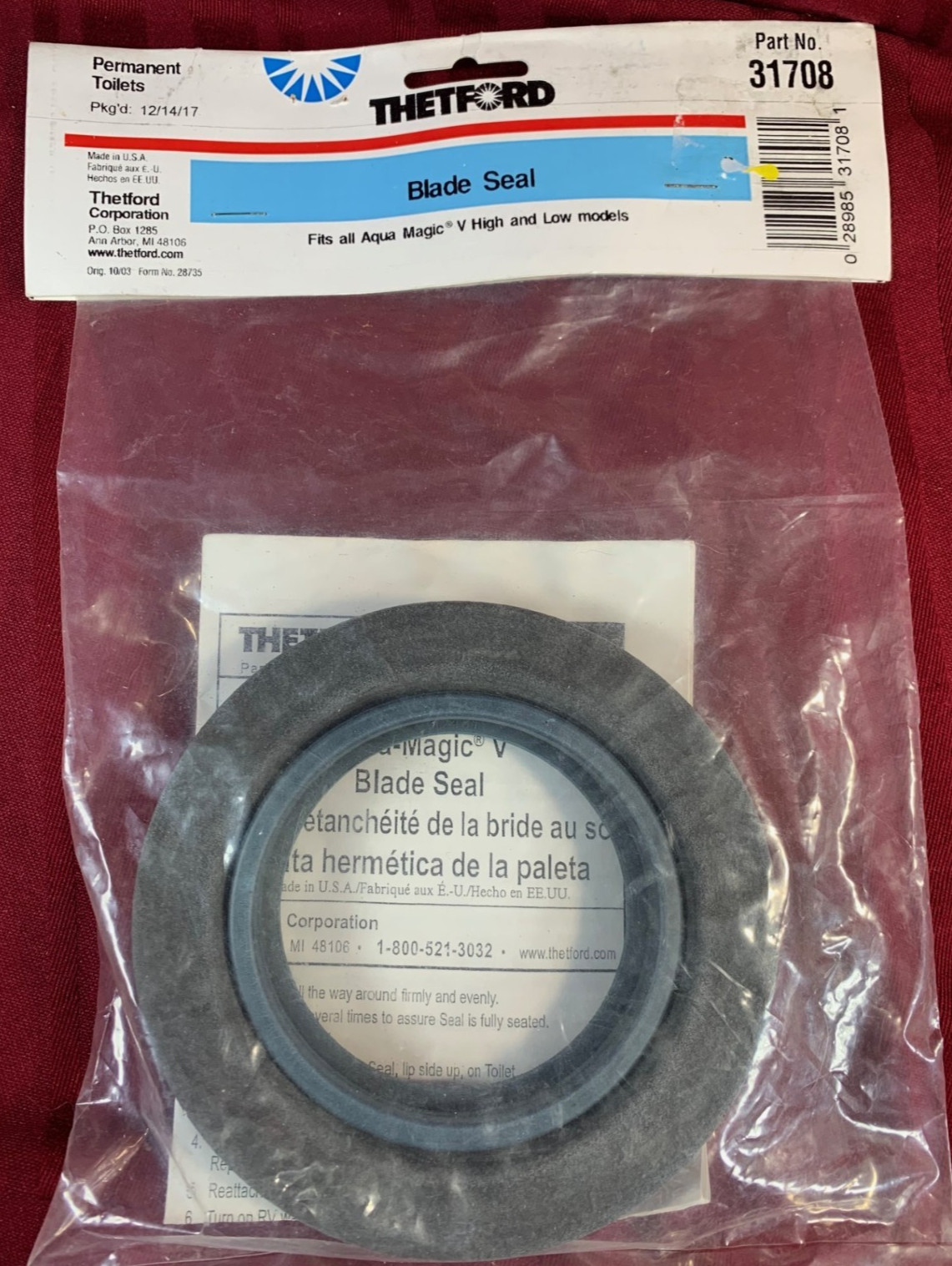 THETFORD BLADE SEAL FITS MAGIC V HIGH & LOW 31708 FOAM 114C TOILET RV PERMANENT