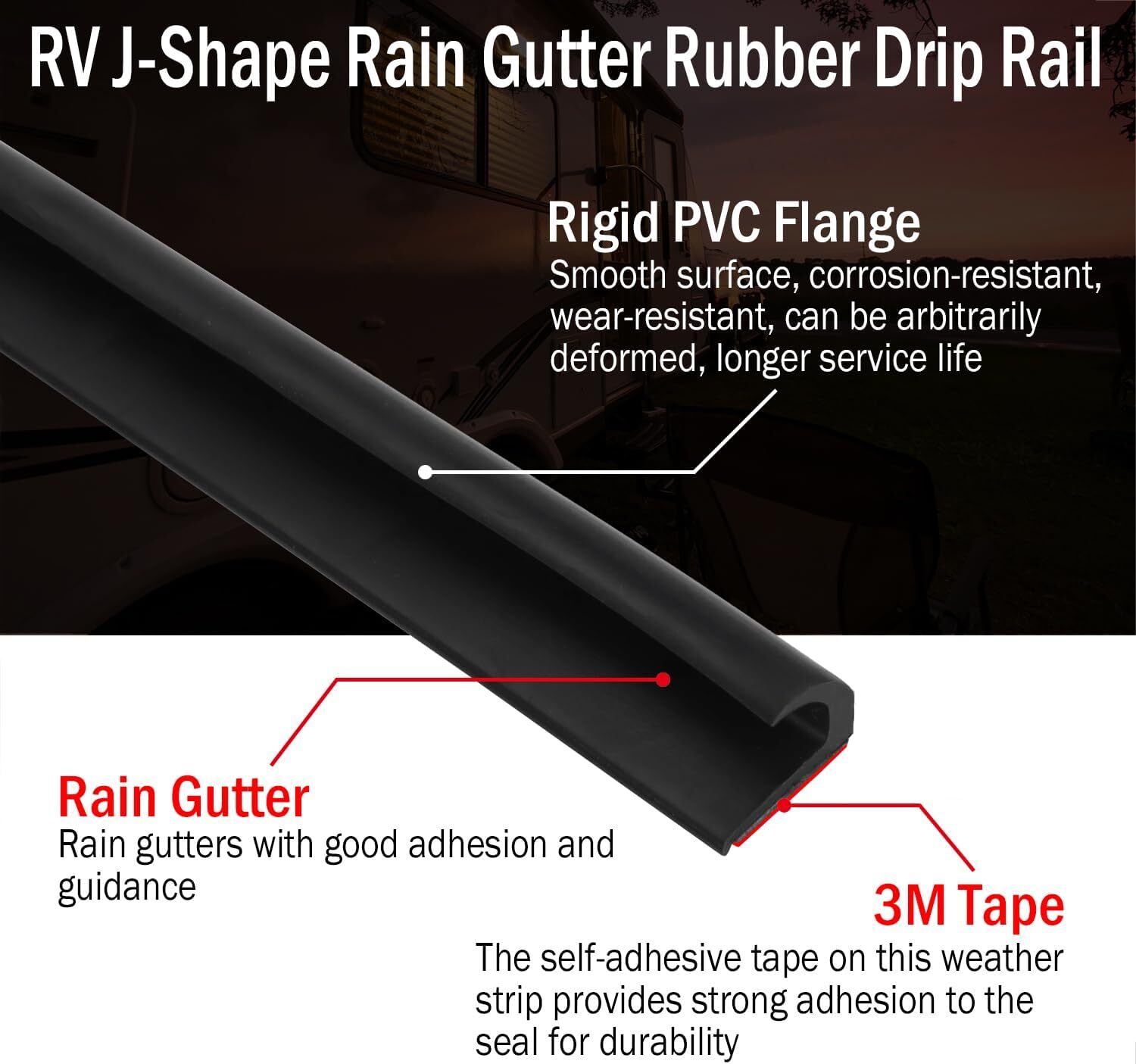 16/32FT RV Rain Gutter PVC Flexible Drip Rail Molding with Self-Adhesive Tape