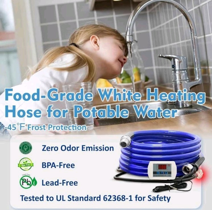 Cupohus Heated Water Hose for RV 15FT Adjustable Thermostat w/Real-Time Monitor