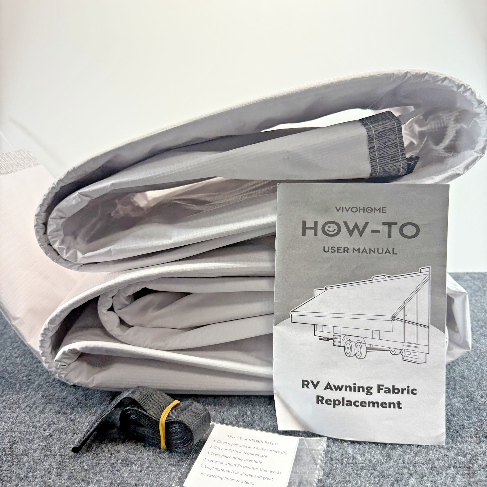Vivohome RV Awning Fabric Replacement 18 ft Black Fade to White Striped Open Box