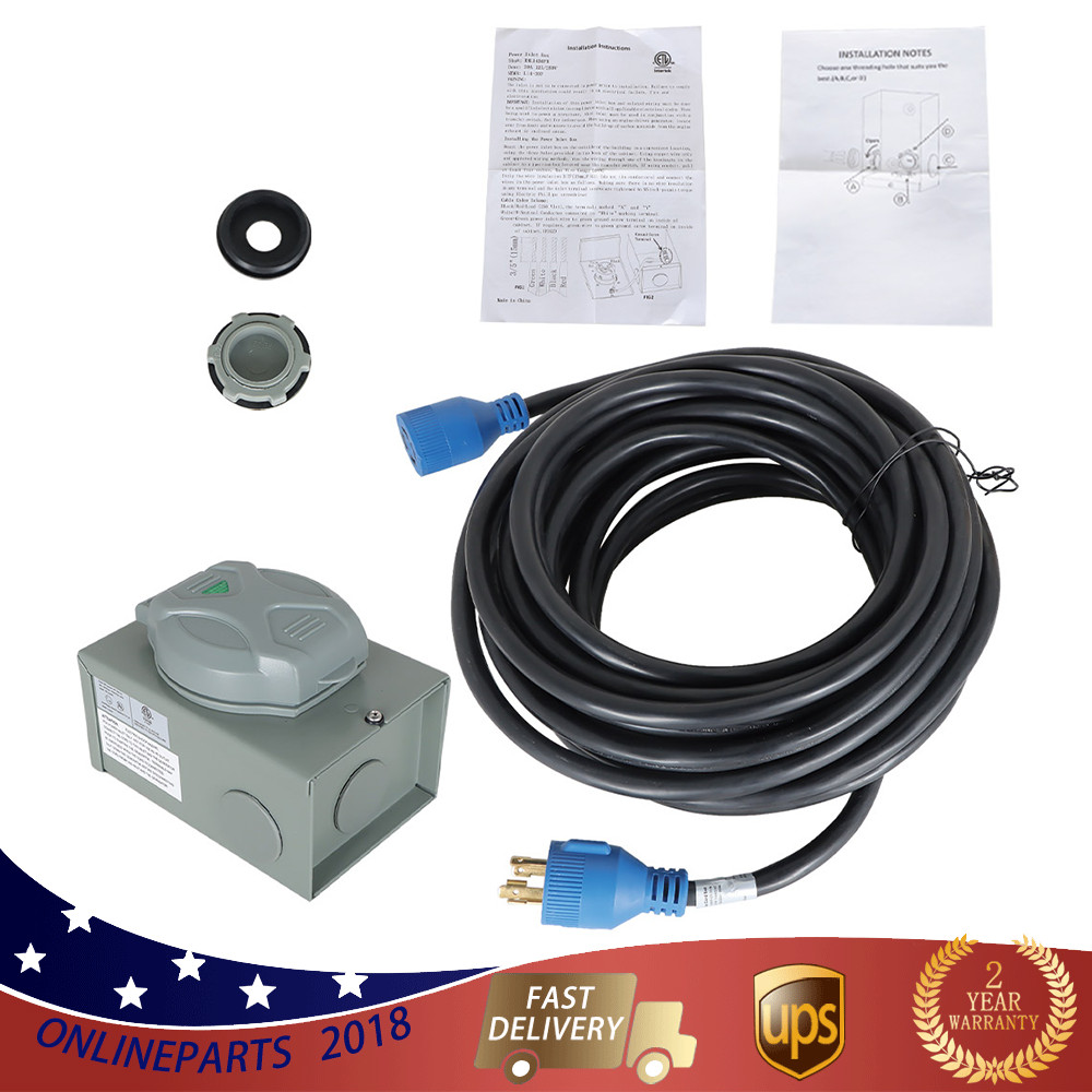 30 Amp 25/50/75/100Ft L14-30 Generator Extension Power Cord Power Inlet Box