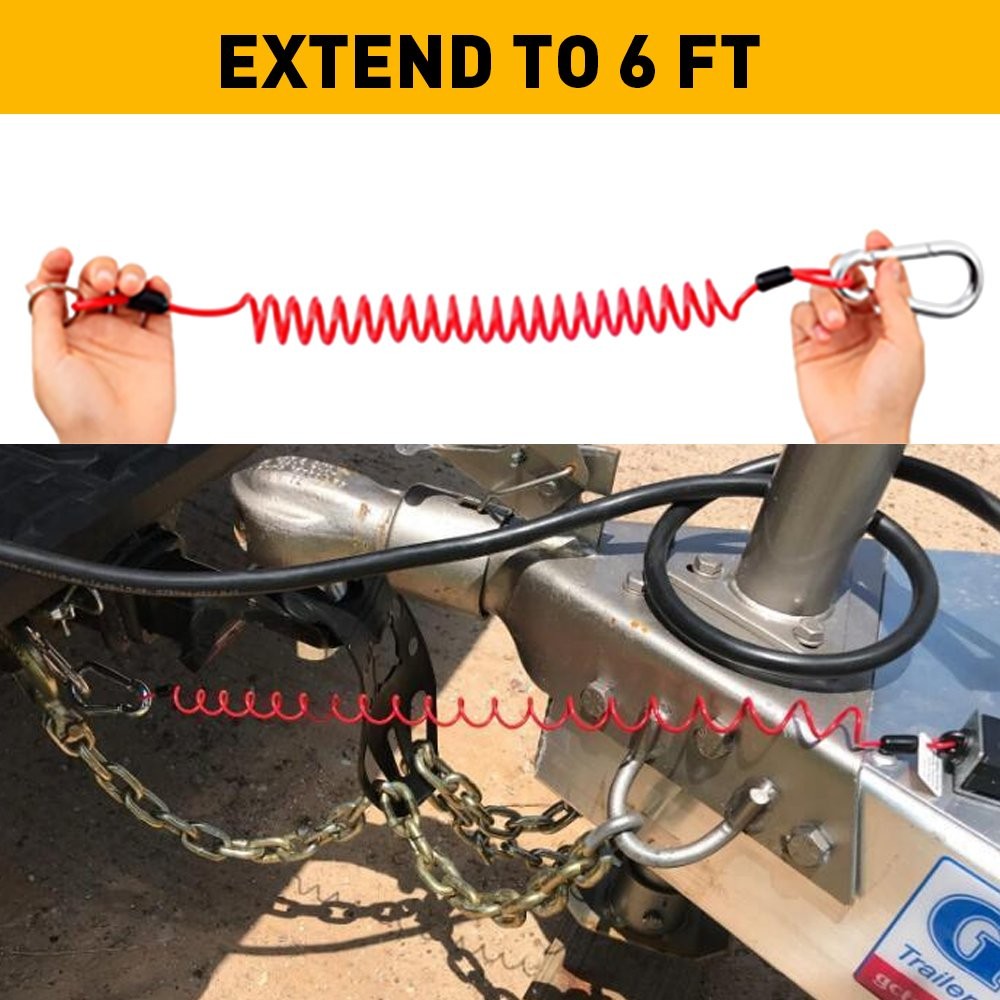 1-10 Trailer Breakaway Cable 6ft Coiled Spring Wire Anti-Lost Towing Safety Rope