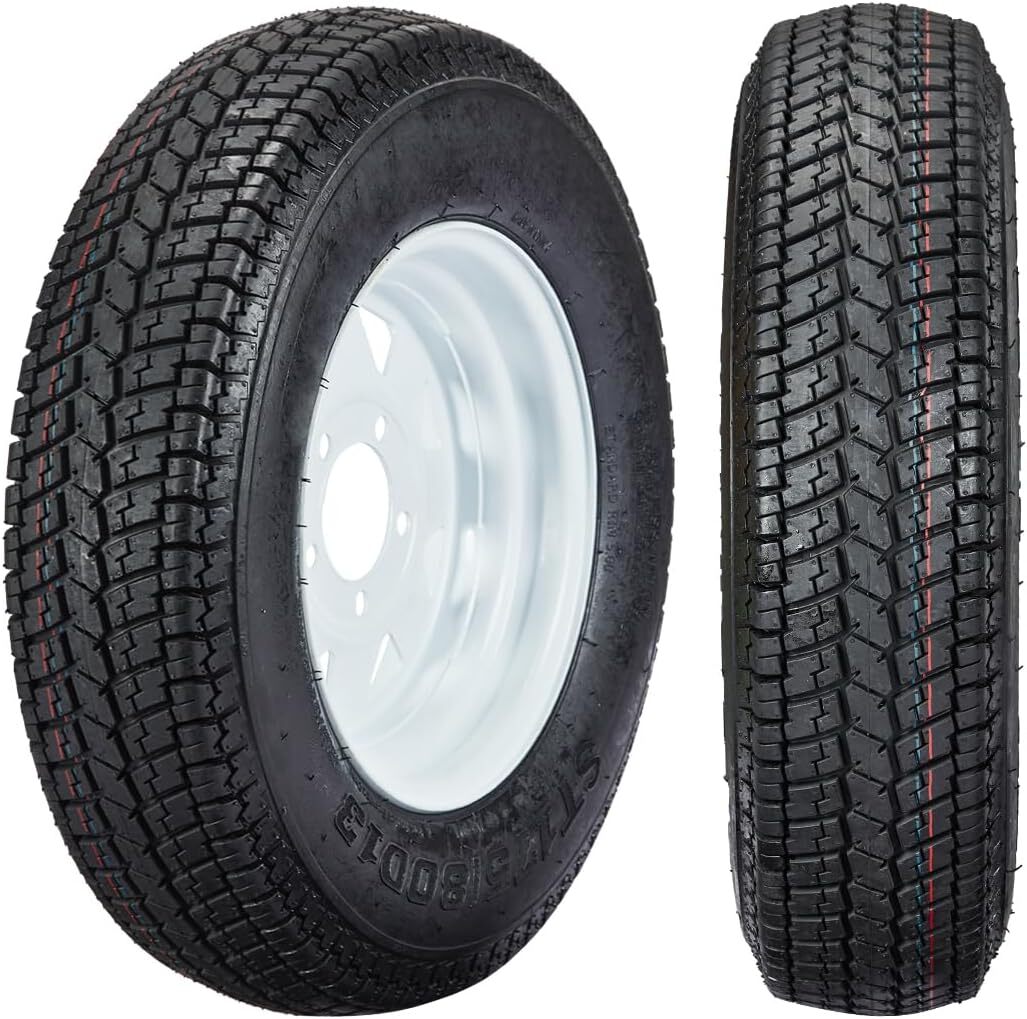 2 Pack ST175/80D13 Trailer Tire with 13″ Rims 175 80D13, 5 Lug 6PR, Load Range C