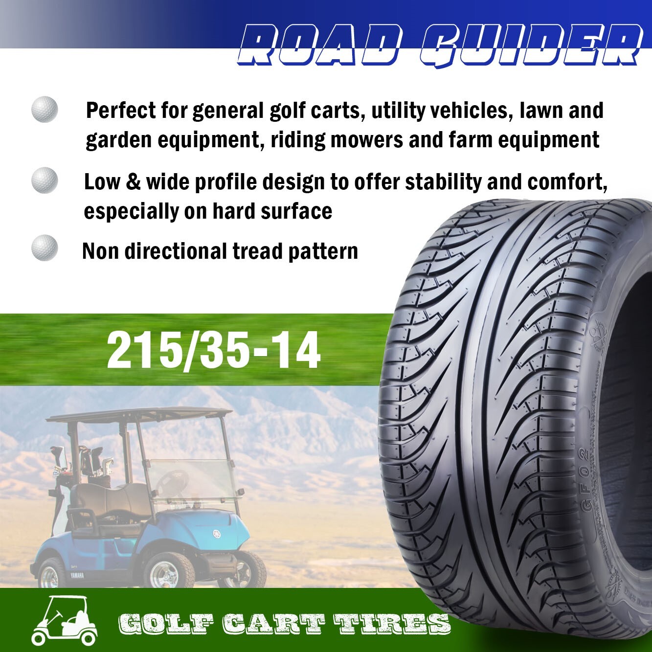 ROADGUIDER 215/35-14 Golf Cart ATV Tires 4 Ply 215/35×14 -Set 4 -14042