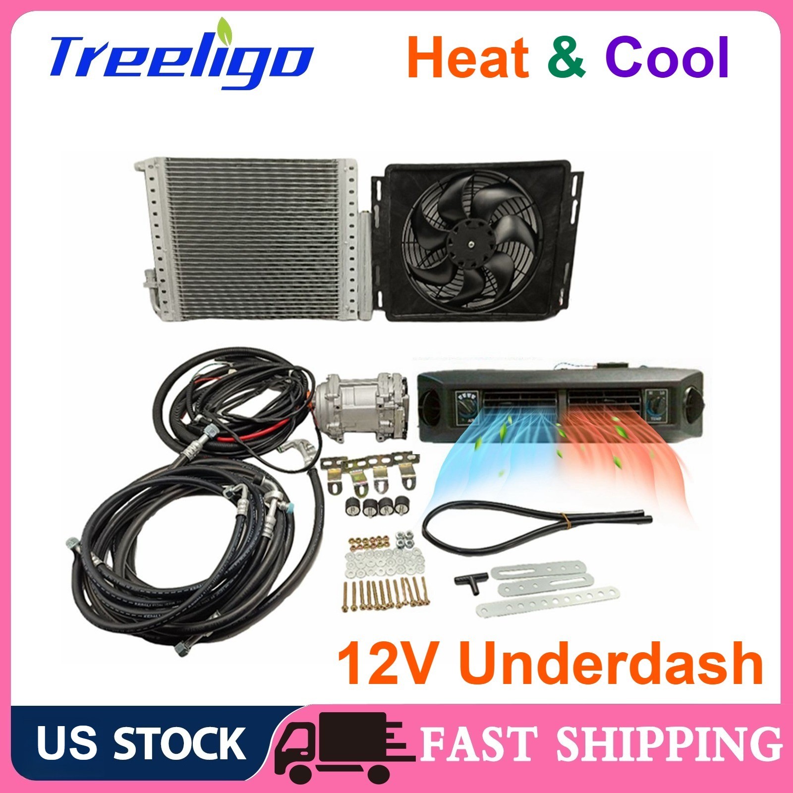12V Dual Cool&Heat Underdash Set Electric Air Conditioner Universal Car A/C Kit