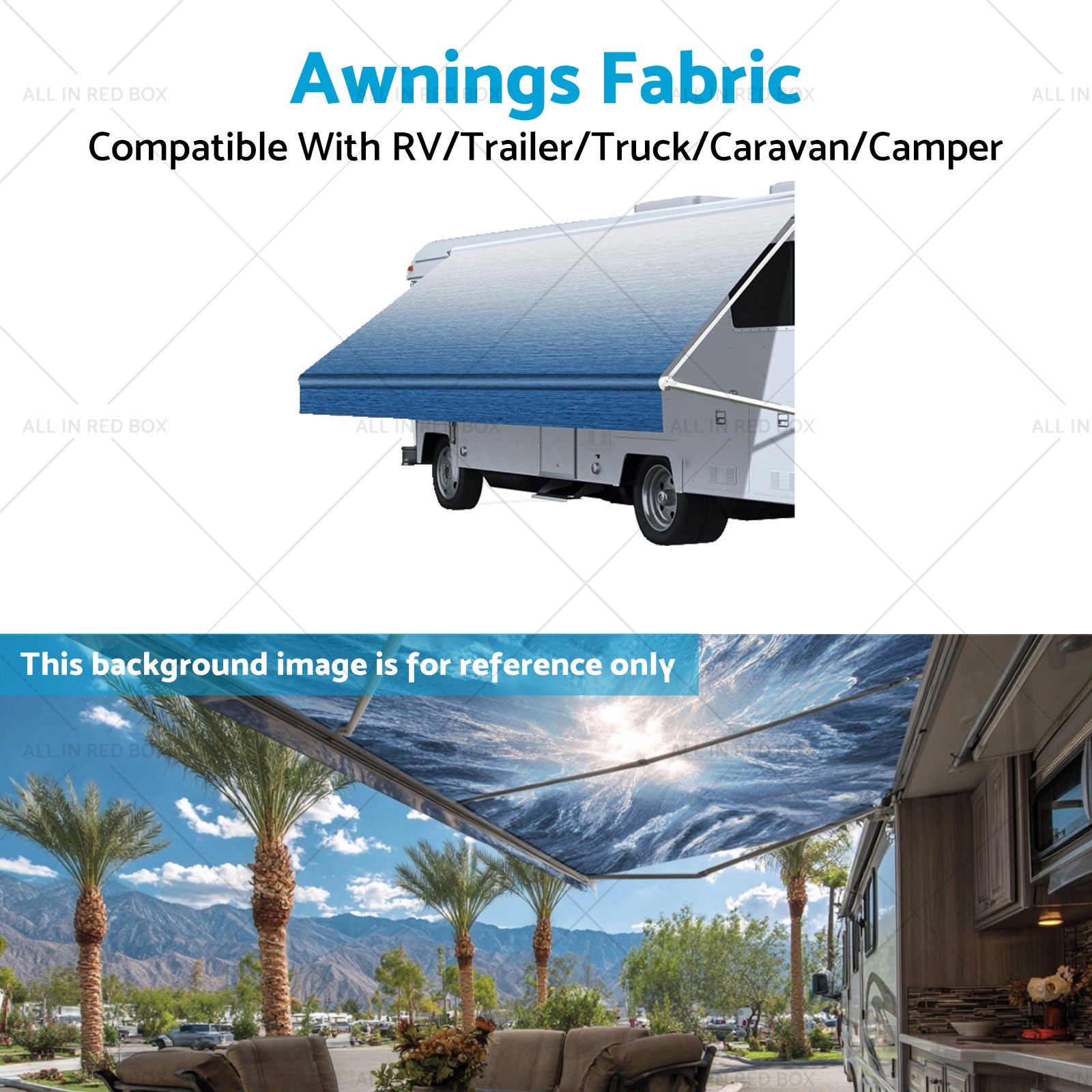 PVC Vinyl Awning Fabric Blue Fade 16FT Suitable For RV Caravan Trailer Camper