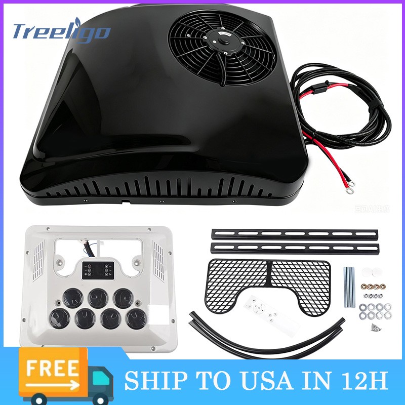 12V Black Rooftop Cool Heat Air Conditioner Electric AC Unit For RV Vans