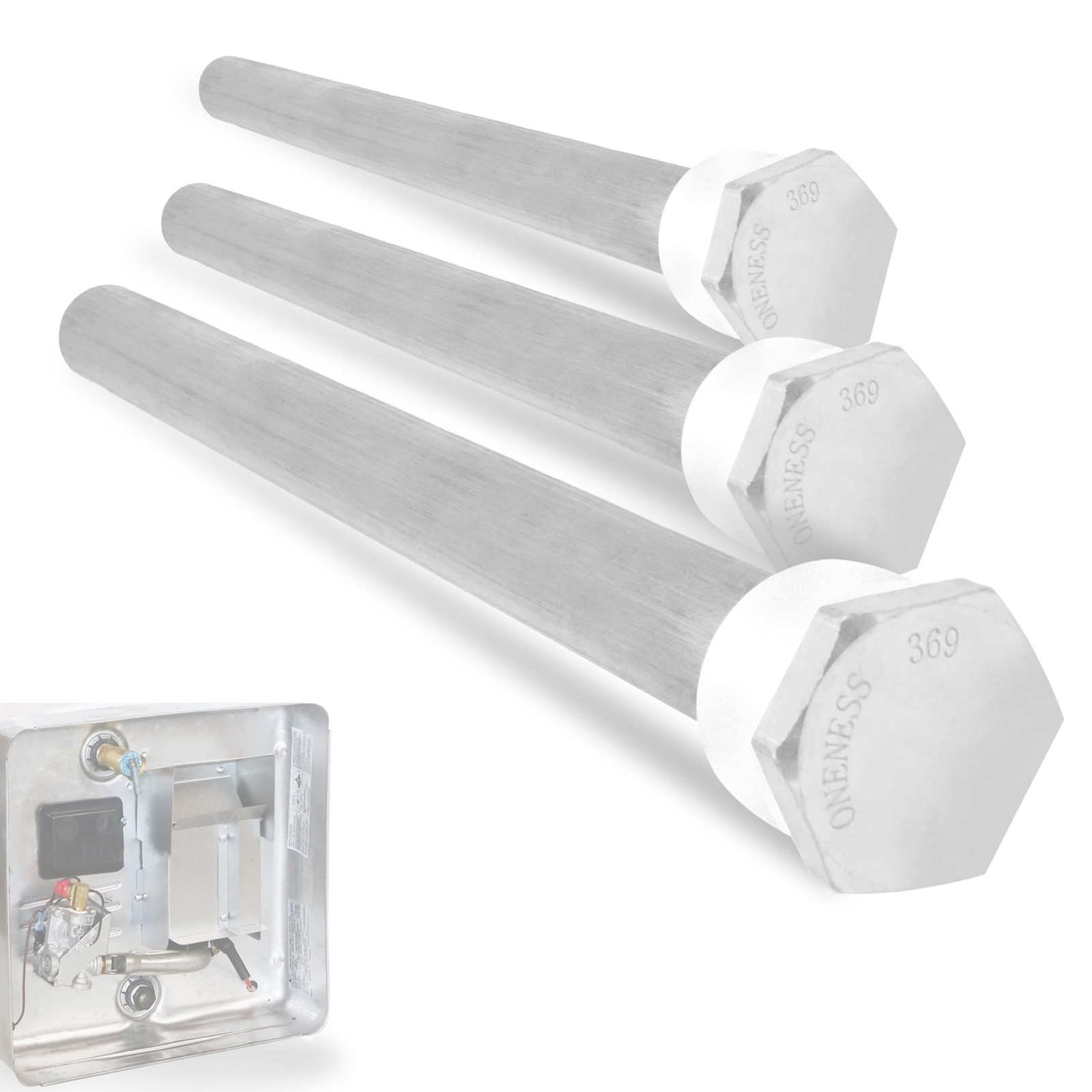 ONENESS 369 RV Water Heater Anode Rod – 3-Pack, 9.25″ L x 3/4″ NPT, Silver