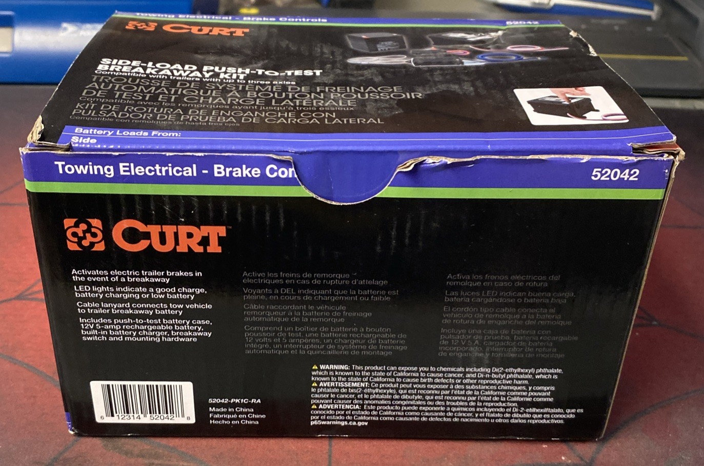 Curt 52042 Push-to-Test Breakaway Kit with Side-Load Battery