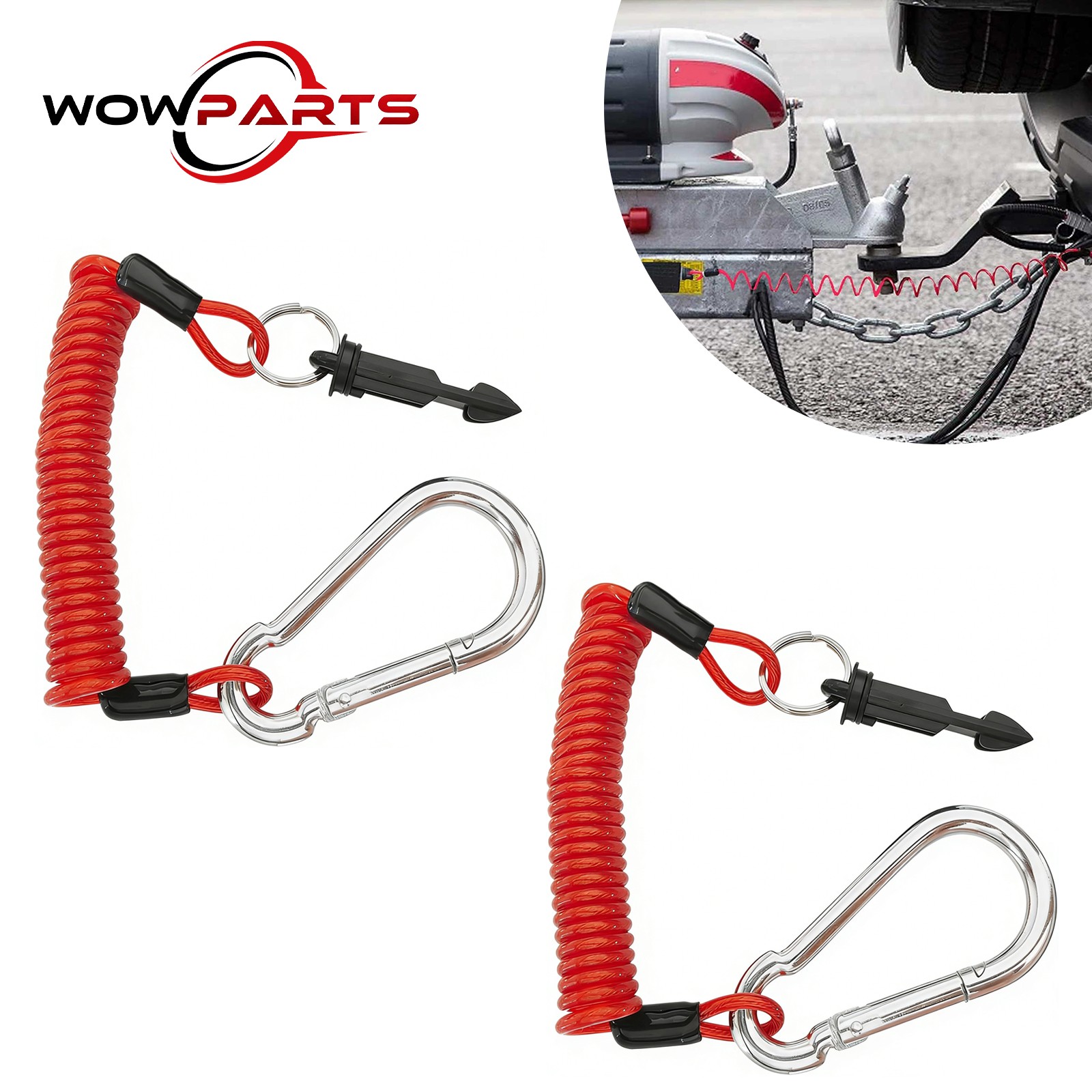 2pcs 6 FT Breakaway Trailer Cable RV Spring Safety Rope & Anti-Lost Wire w/ Pin