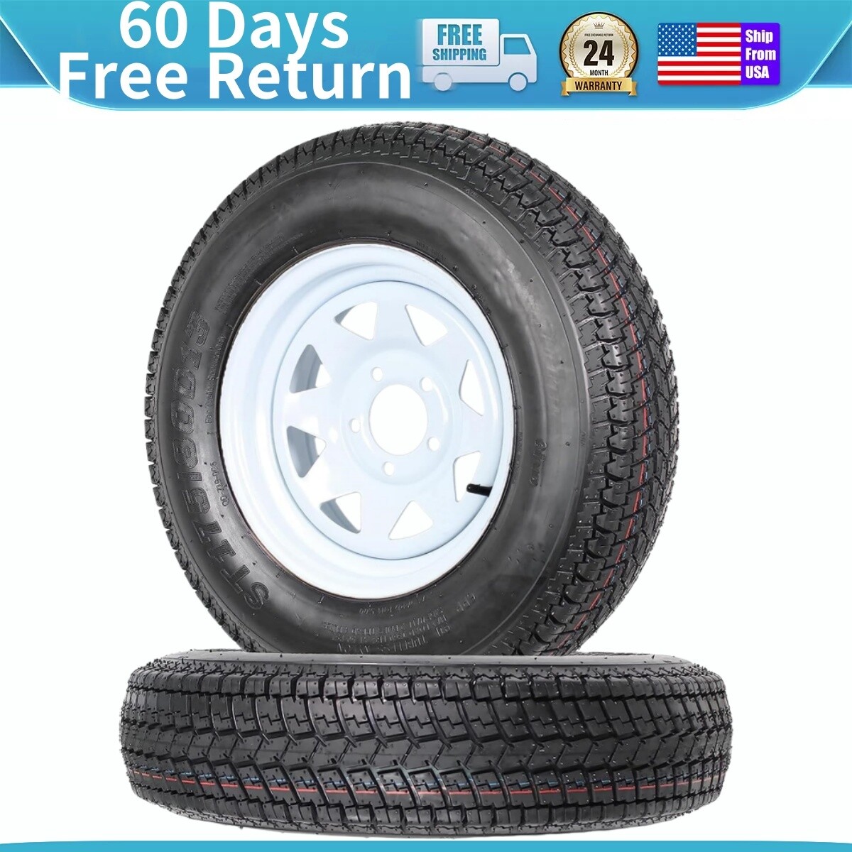 ✔️🔥2pack Trailer Tires & Wheels 13″ Rims 5 Lug on 4.5″ 6PR ST175/80D13 175 80 1