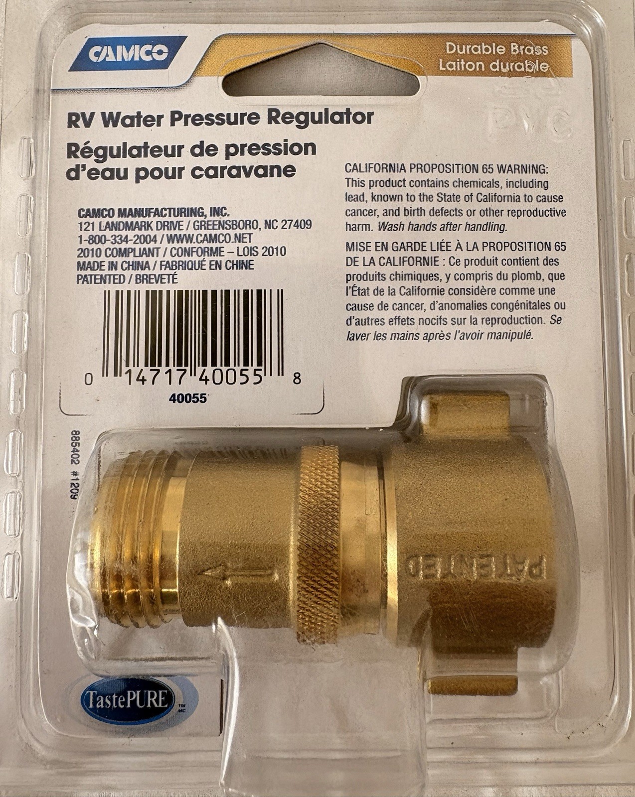Camco Brass RV Water Pressure Regulator 40055 Boat Motorhome CamperMotor Home