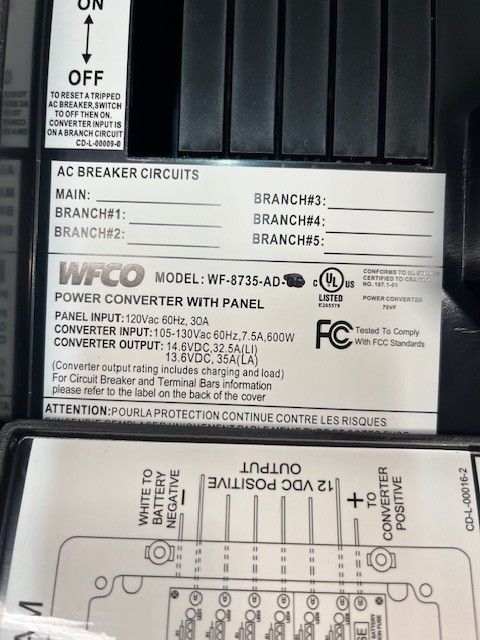 WFCO WF-8735-AD Power Converter with Panel, NEW !!