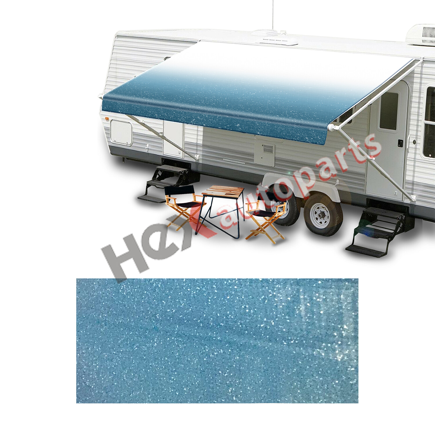 New RV Awning Fabric 12′-21′ Feet for RV Camper Trailer Replacement Fabric Blue