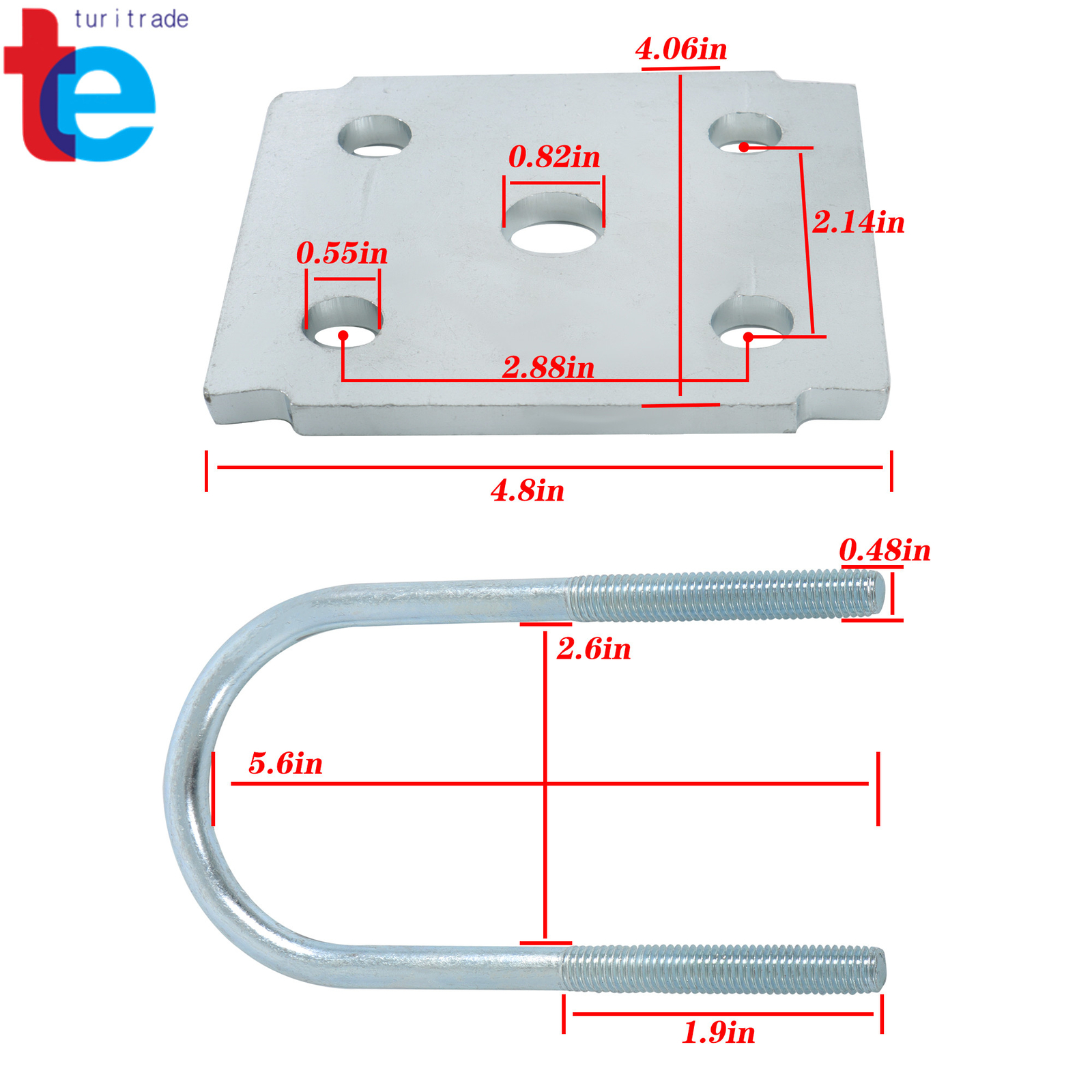 For 3500 lb Trailer Axle 5-1/2″ Long 1/2″ Diameter Trailer U Bolt Kit