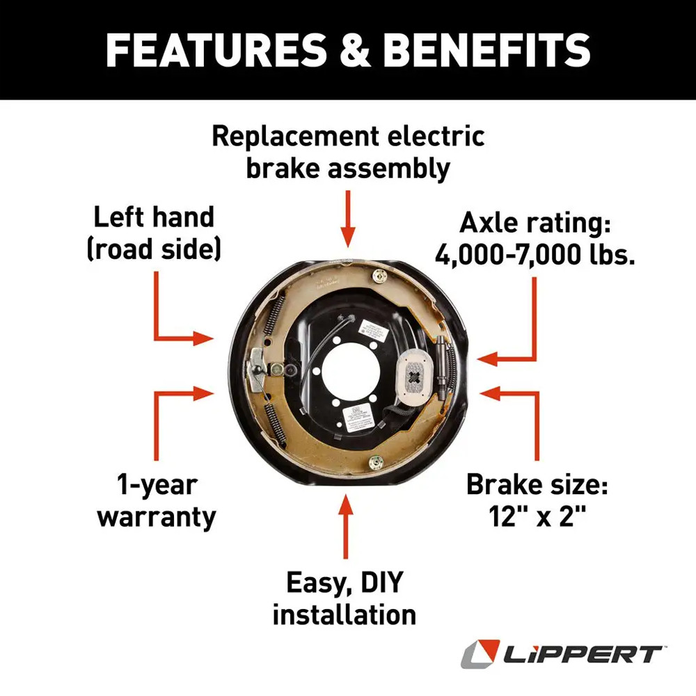 Lippert 12″ LH Brake + Hub Drum 7K 8‑on‑6.5 5/8″ Stud – Fit Dexter Alko Rockwell