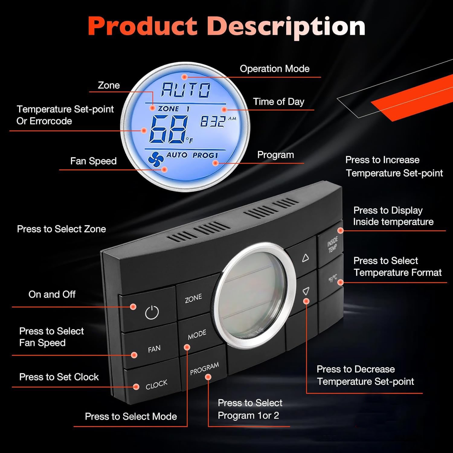 RV Multi-Zone Thermostat 10-Button Comfort Control Center For Dometic 3314082000