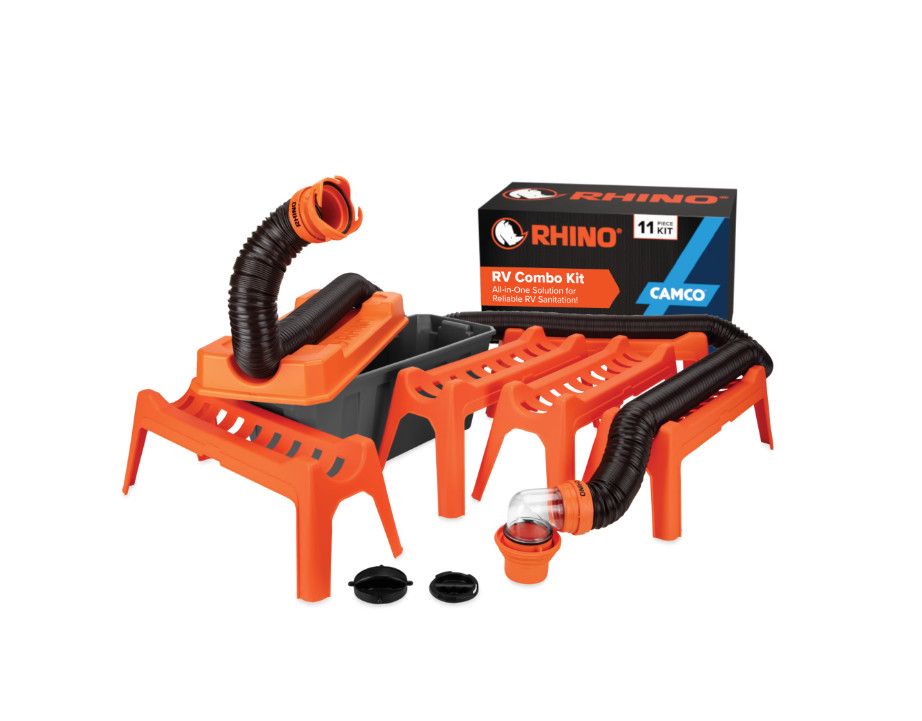Camco Rhino 12-Piece RV Sewer Kit, 20-ft Sewer Hose & Storage Box, Orange