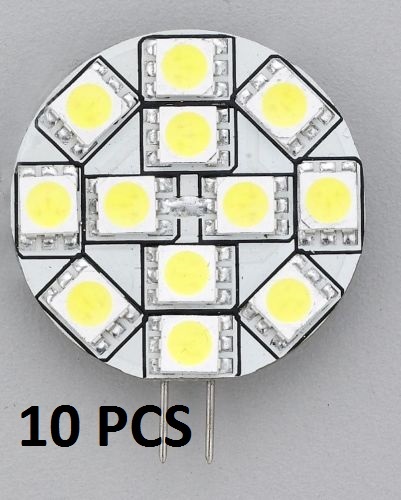 Pactrade 10pcsTrailer Auto RV Replacement LED Bulb G4 Warm White Side Pin 1.2”D