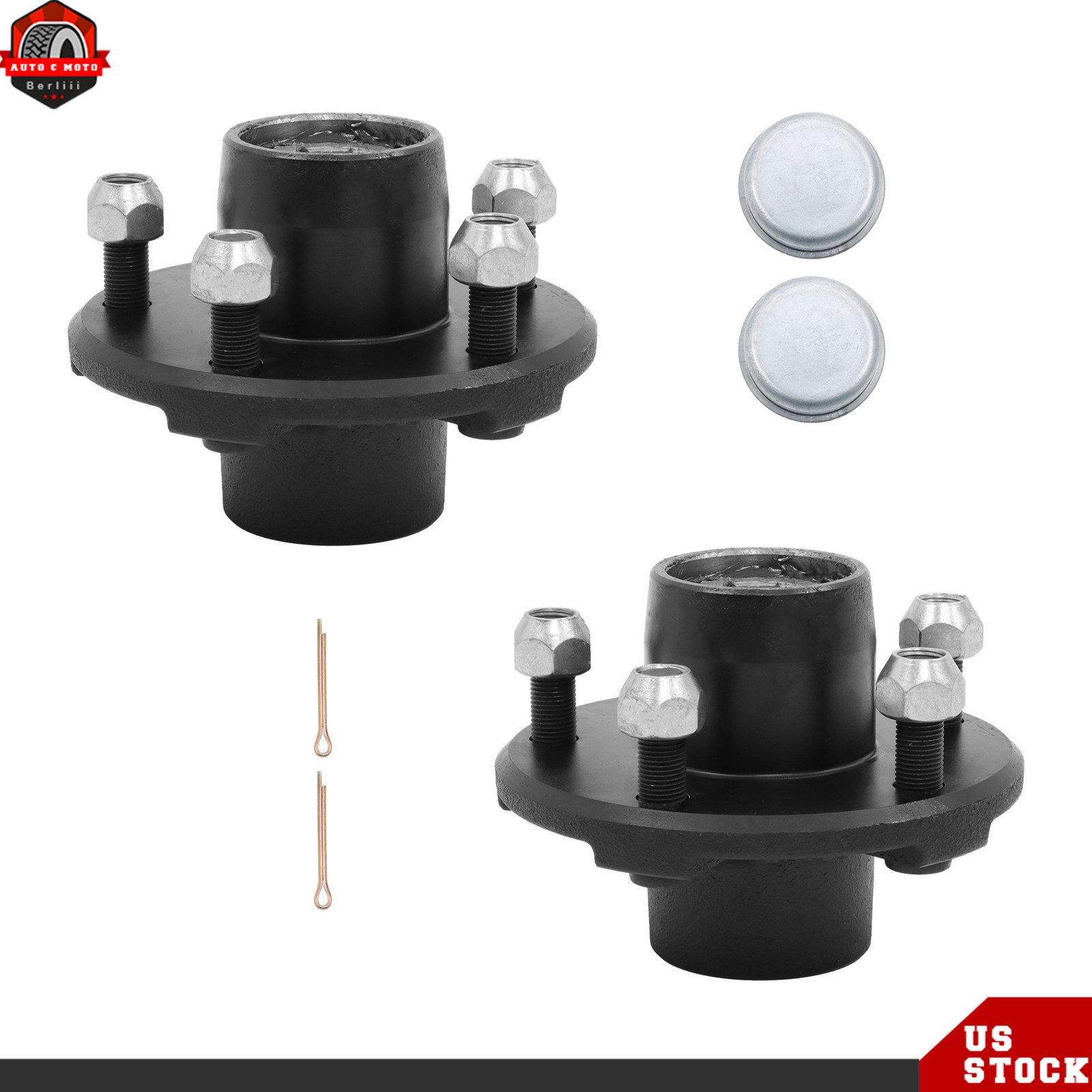 2PCS 5 × 4.5 Trailer Idler Hub For 2000 lbs Axle 5 Lugs 5 on 4.5 Trailer Hub Kit