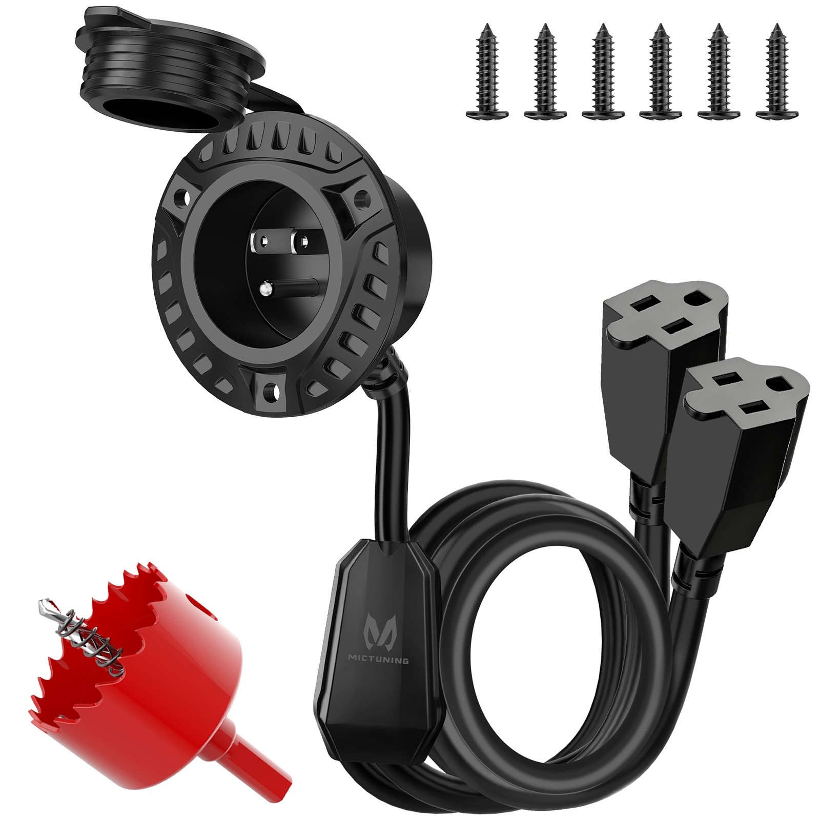 15AMP 125V AC Port Plug RV Shore Inlet Electrical Receptacle Dual 20” Extension