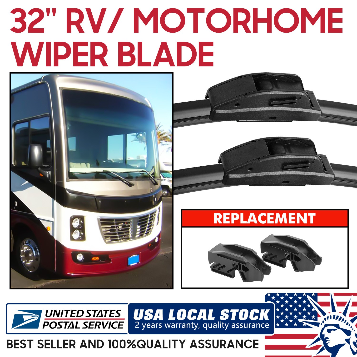 32 Inch Wiper Blade RV Pair or Motorhome rv windshield wipers 9mm 12mm J Hook