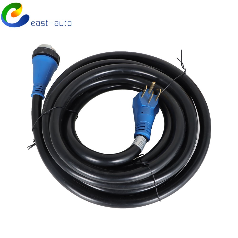Power Input Box 50A 30FT with Lock And RV Extension Black Cord Blue Plug