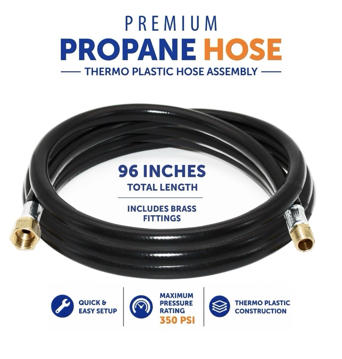 Flame King 96 inch Thermoplastic Propane Hose Assembly, 3/8″ ID for RV & Trailer
