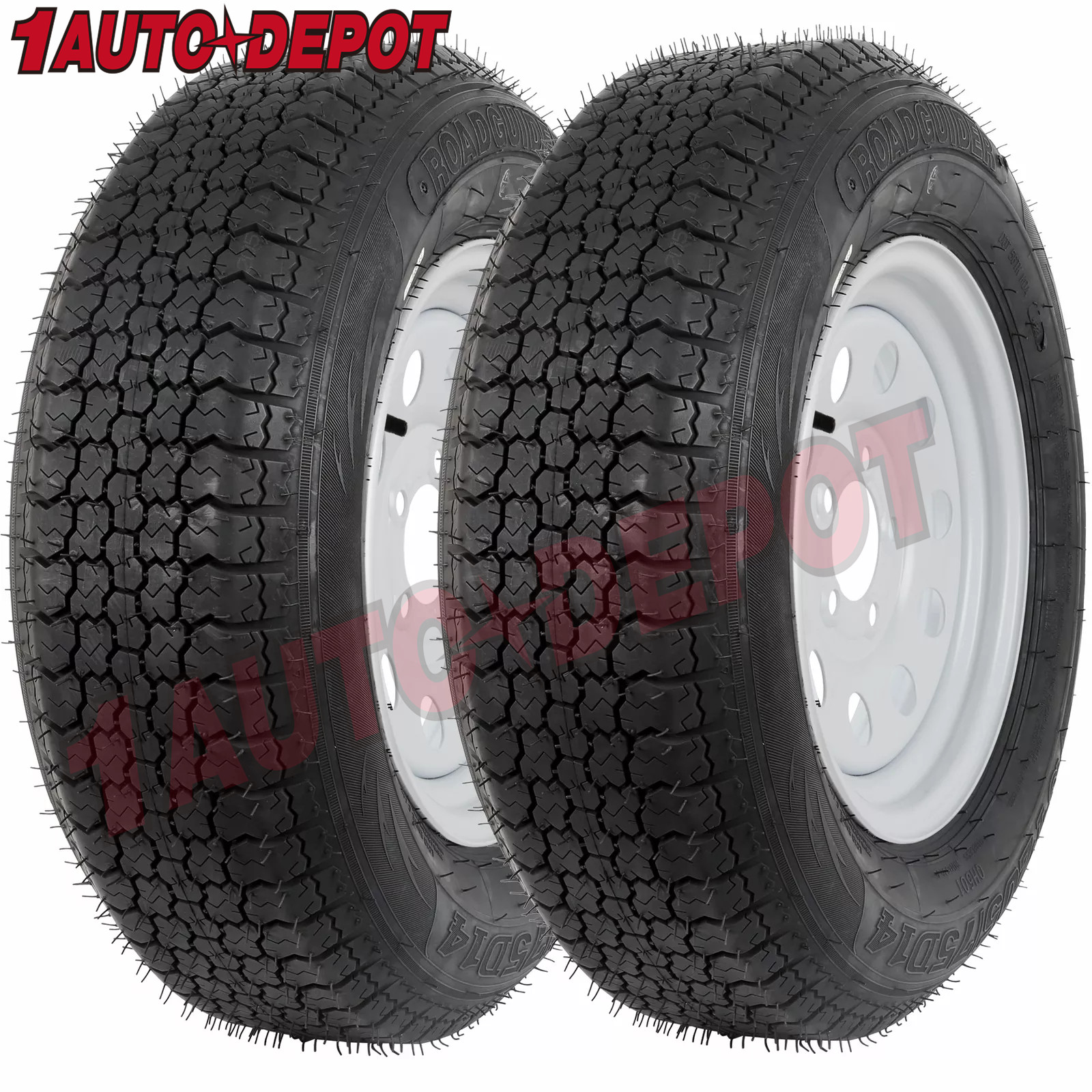 2x ST205/75D14 Trailer Tires with 14″ Rims, 205 75D14 14 5 Lug 6PR, Load Range C