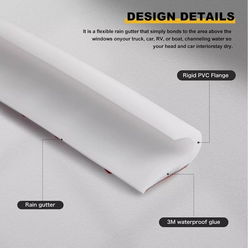 RV Rain Gutter 1/2″ Height Plastic Drip Rail PVC Rain Strip Roof Rain J Shape